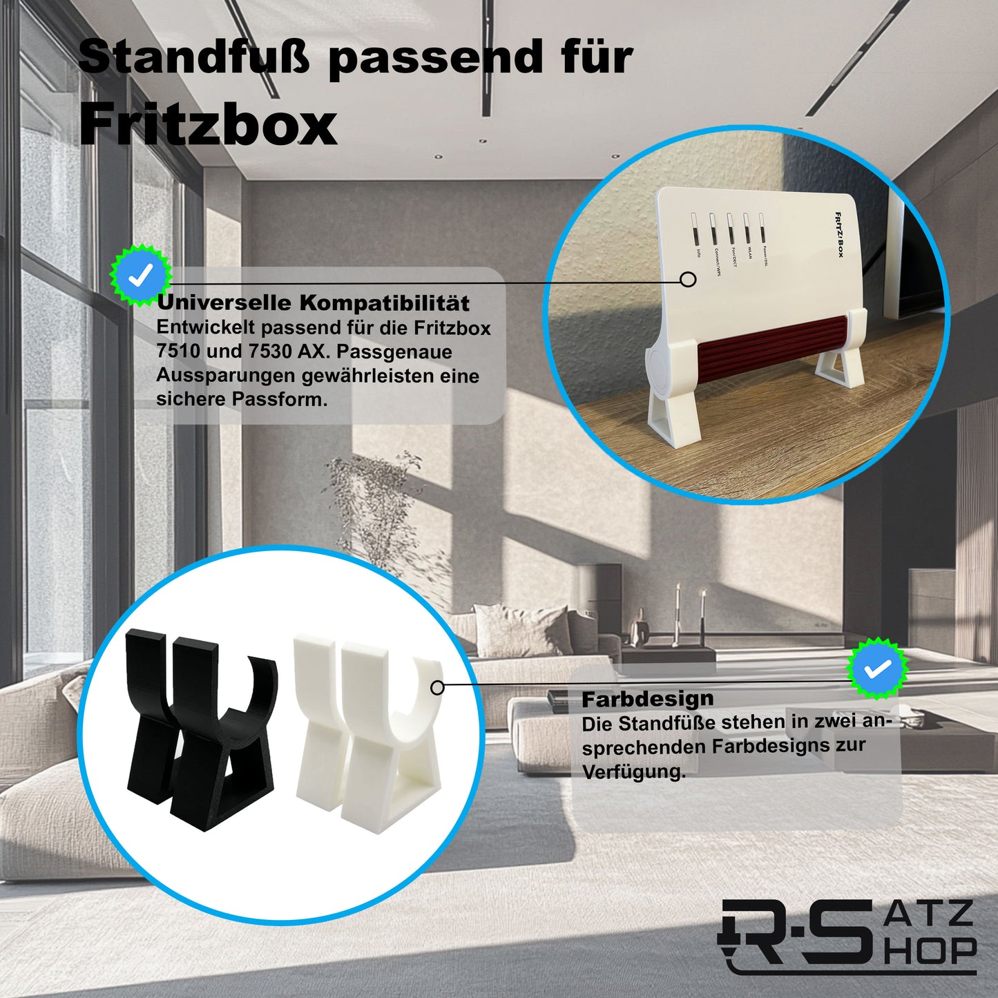 Standfuß Ständer passend für Fritzbox 7510 und 7530 AX AVM (2er Set) - Halter Halterung Router Modem - Made by R-Satz Shop