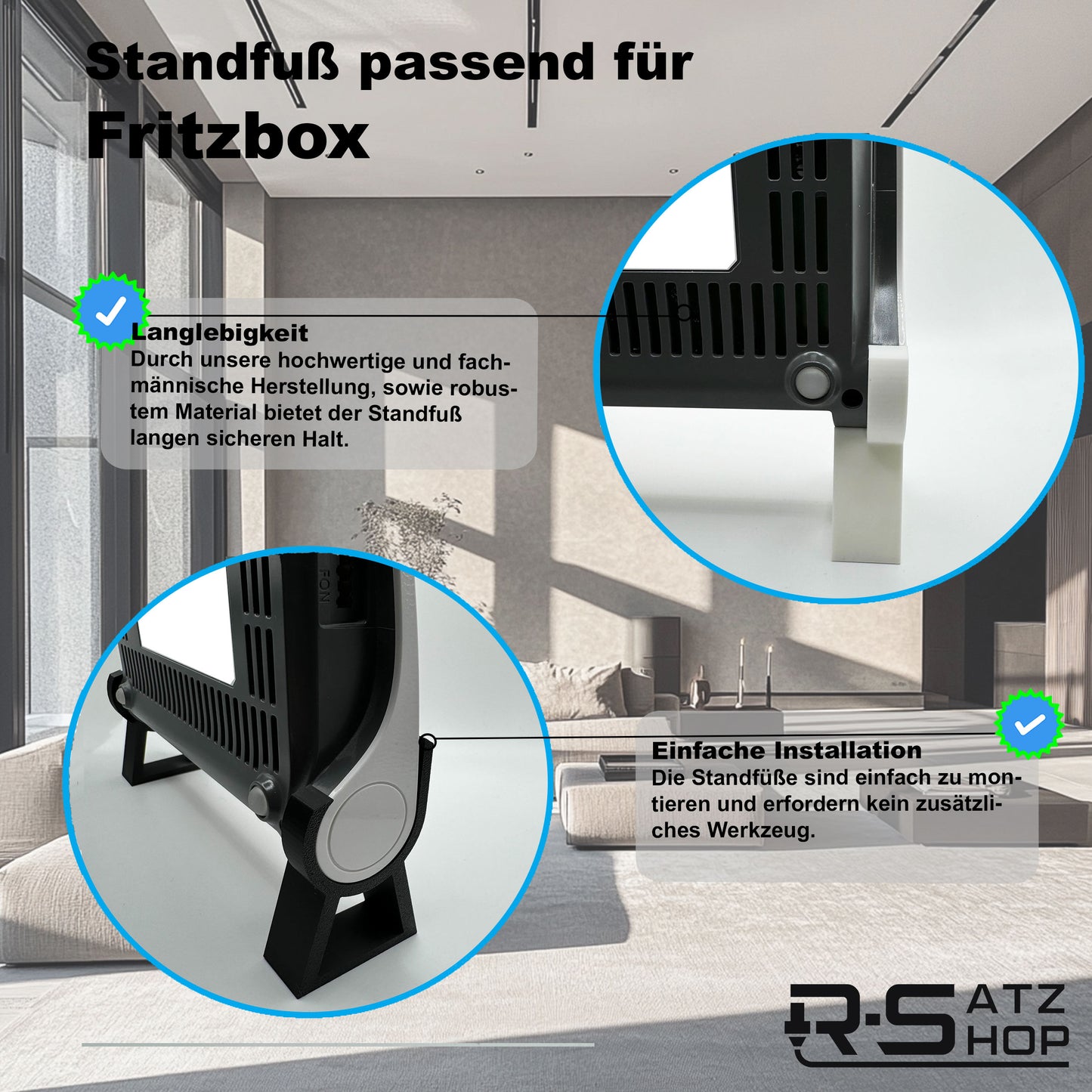 Standfuß Ständer passend für Fritzbox 7510 und 7530 AX AVM (2er Set) - Halter Halterung Router Modem - Made by R-Satz Shop