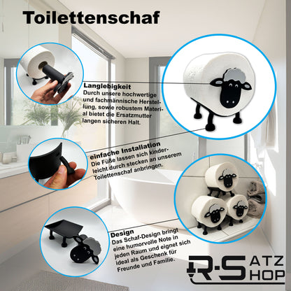 Toilettenpapierhalter Schaf für 38 und 42mm Rollen - Toilettenschaf, Toilettenpapier, Klorollenhalter, Klopapierhalter Aufbewahrung oder als Geschenk - Made by R-Satz Shop