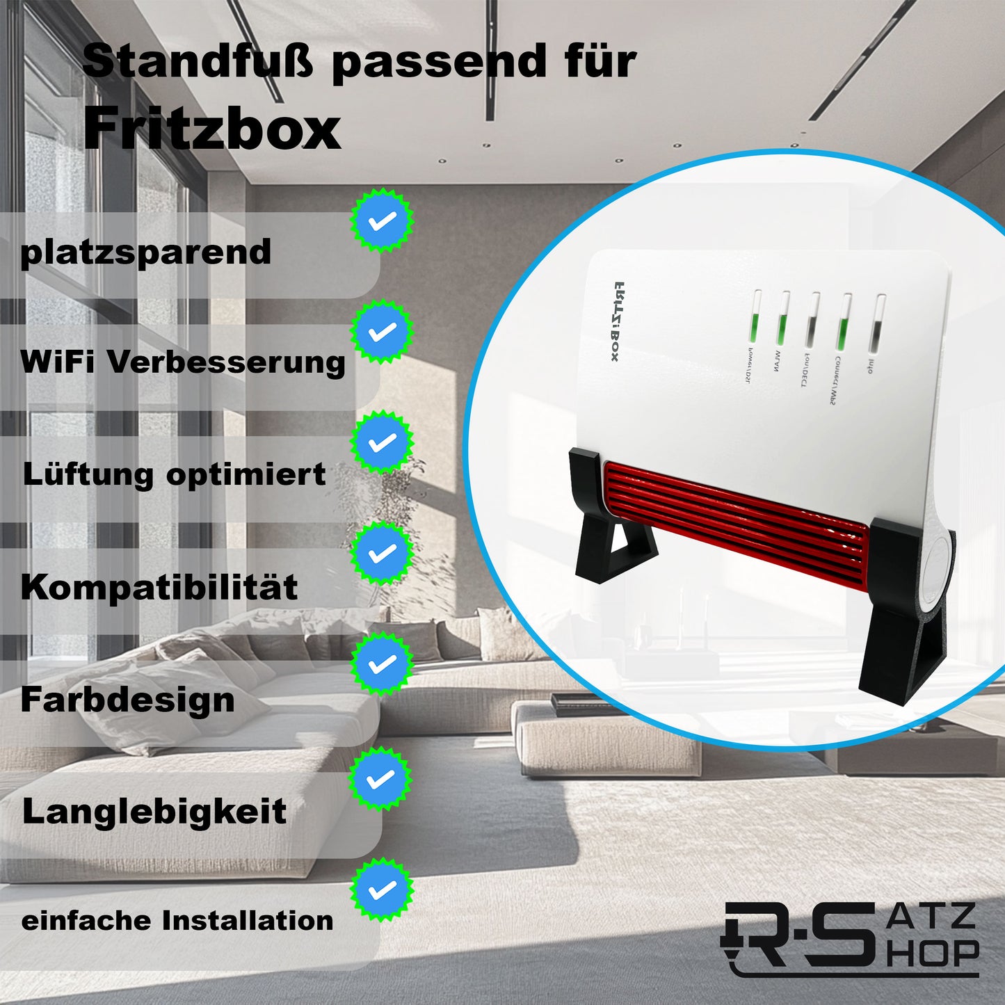 Standfuß Ständer passend für Fritzbox 7510 und 7530 AX AVM (2er Set) - Halter Halterung Router Modem - Made by R-Satz Shop